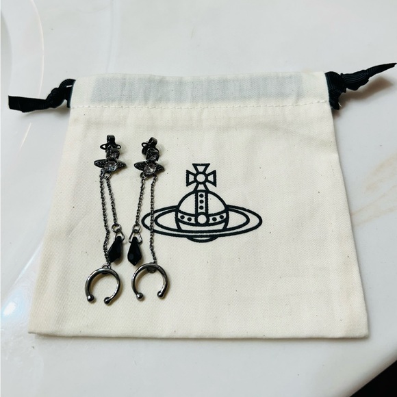 Vivienne Westwood Black and Silver Drop Earrings - Picture 3 of 3